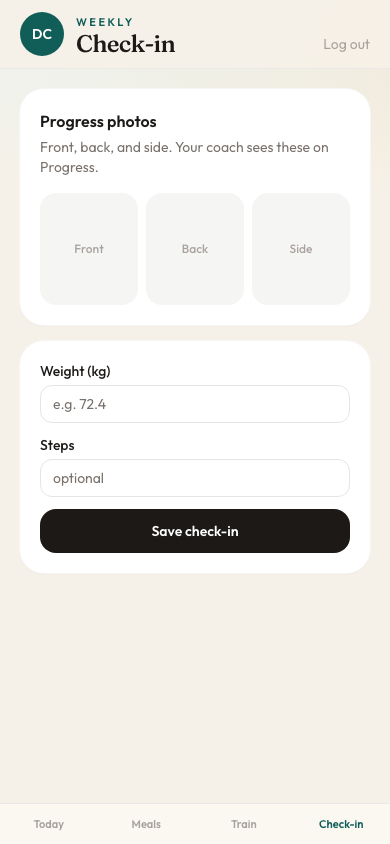 Client check-in screen